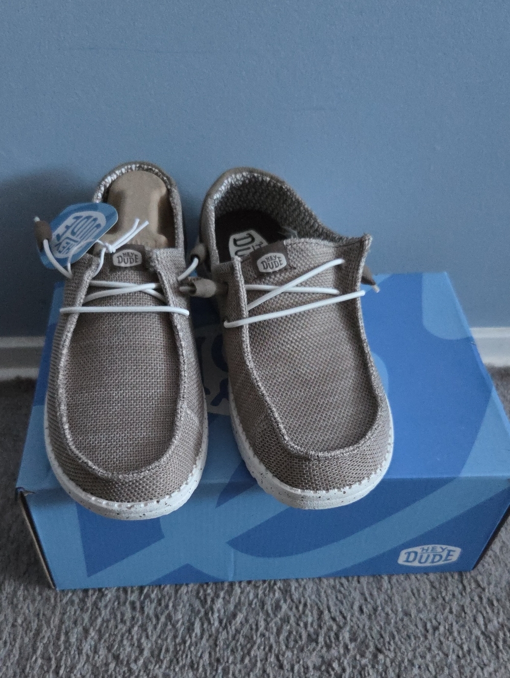 Hey Dude Women's Slip-On Sneakers in Taupe Canvas with White Laces